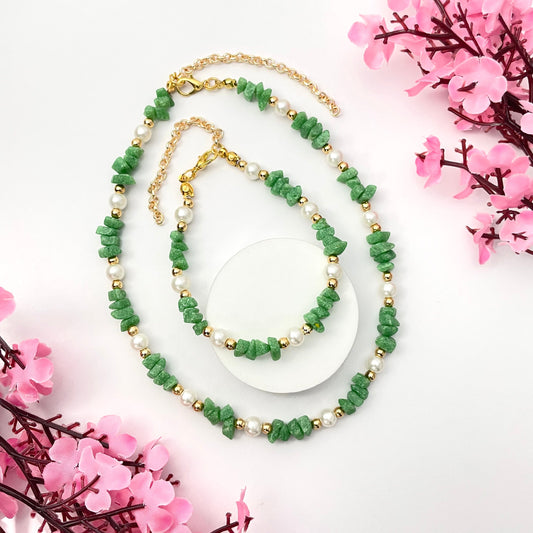 Adjustable Unique Green Uncut Stone Choker & Bracelet Combo Perfect For Dailywear - DropShp