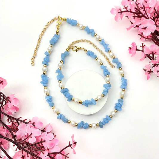 Adjustable Unique Blue Uncut Stone Choker & Bracelet Combo Perfect For Dailywear - DropShp