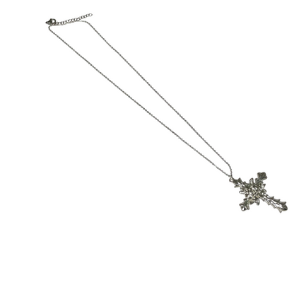 Gift For Valentine's Day Silver Cross With Flower Designed Necklace - DropShp