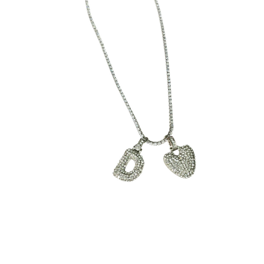 Gift For Valentine's Day Silver Stone Studded D Initial With Heart Charm Necklace - DropShp