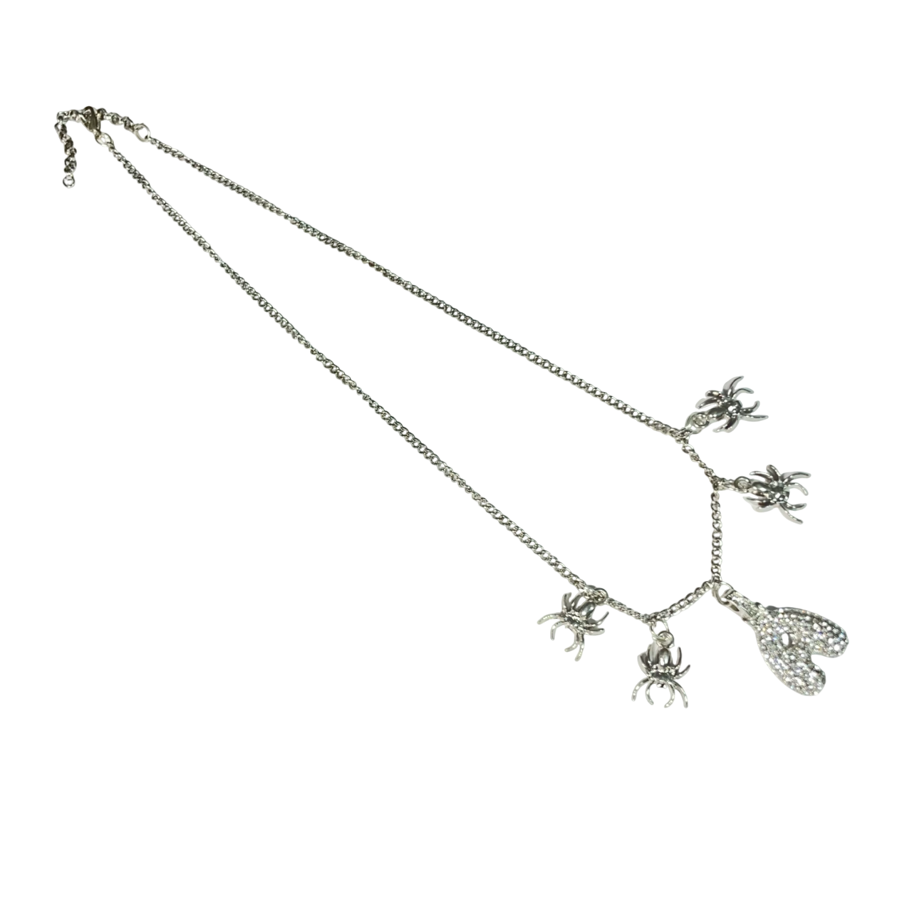 Gift For Valentine's Day Silver Stone Studded A Initial With Spider Charm Necklace - DropShp