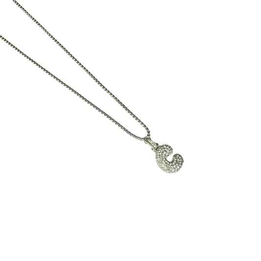Gift For Valentine's Day Silver Stone Studded C Initial Necklace - DropShp