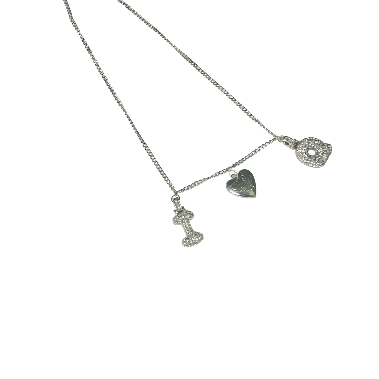 Gift For Valentine's Day Silver Stone Studded I Q Initial With Heart Charm Necklace - DropShp