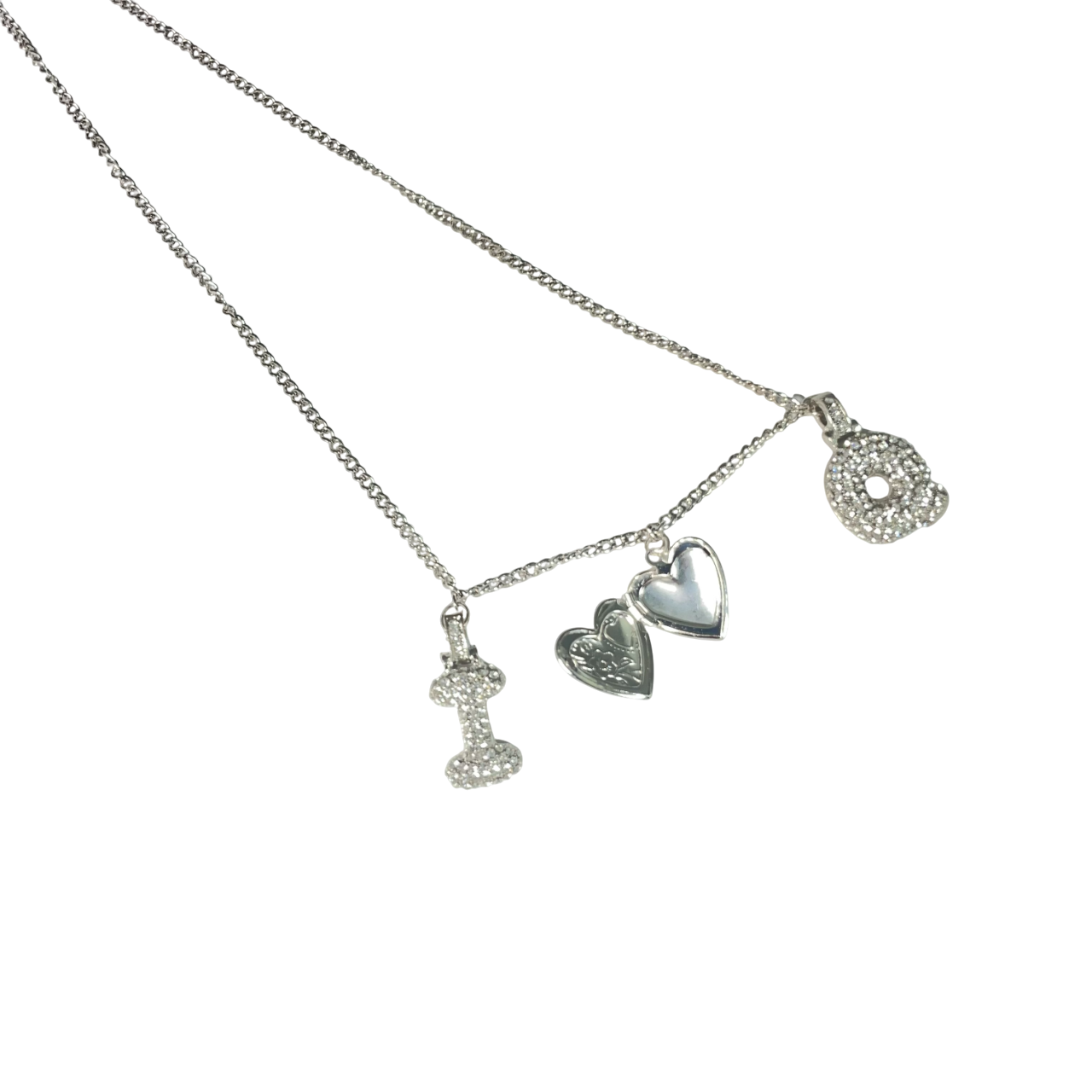 Gift For Valentine's Day Silver Stone Studded I Q Initial With Heart Charm Necklace - DropShp