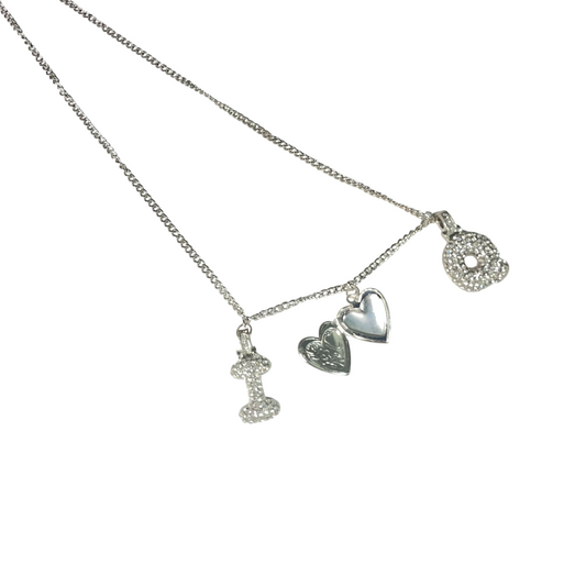 Gift For Valentine's Day Silver Stone Studded I Q Initial With Heart Charm Necklace - DropShp
