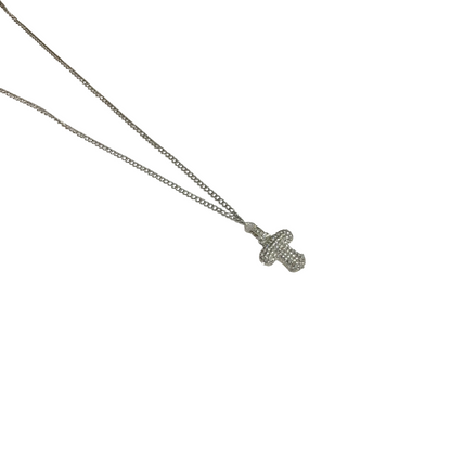 Gift For Valentine's Day Silver Stone Studded T Initial Necklace - DropShp