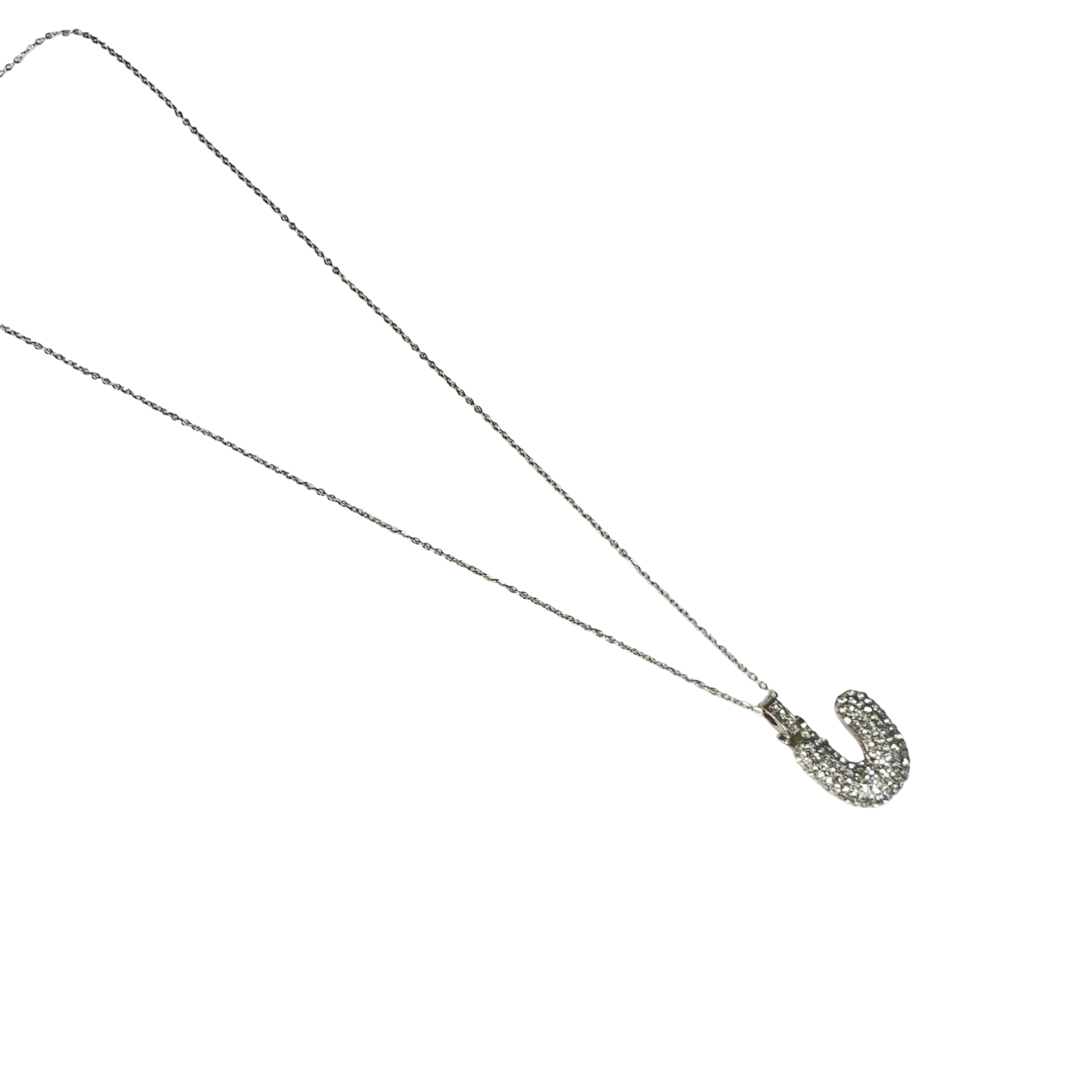 Gift For Valentine's Day Silver Stone Studded U Initial Necklace - DropShp