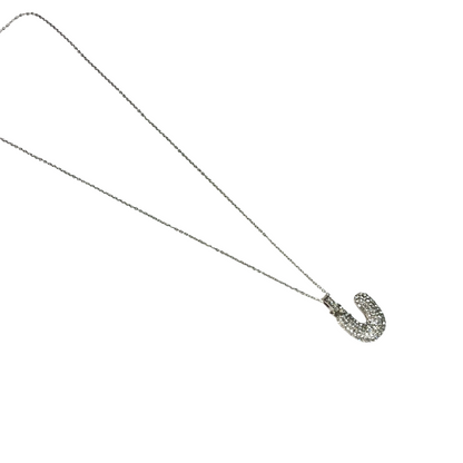 Gift For Valentine's Day Silver Stone Studded U Initial Necklace - DropShp