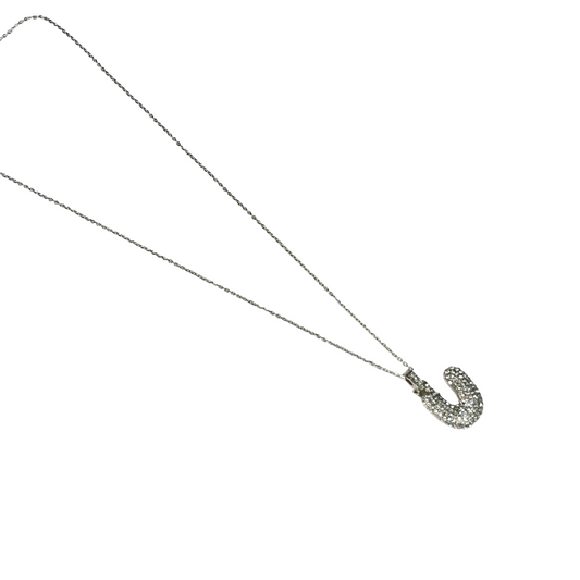 Gift For Valentine's Day Silver Stone Studded U Initial Necklace - DropShp