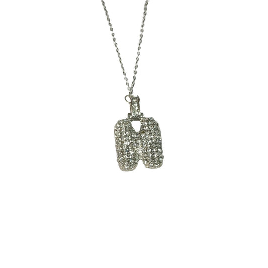 Gift For Valentine's Day Silver Stone Studded H Initial Charm Necklace - DropShp