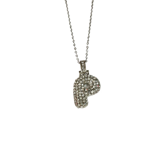 Gift For Valentine's Day Silver Stone Studded P Initial Charm Necklace - DropShp