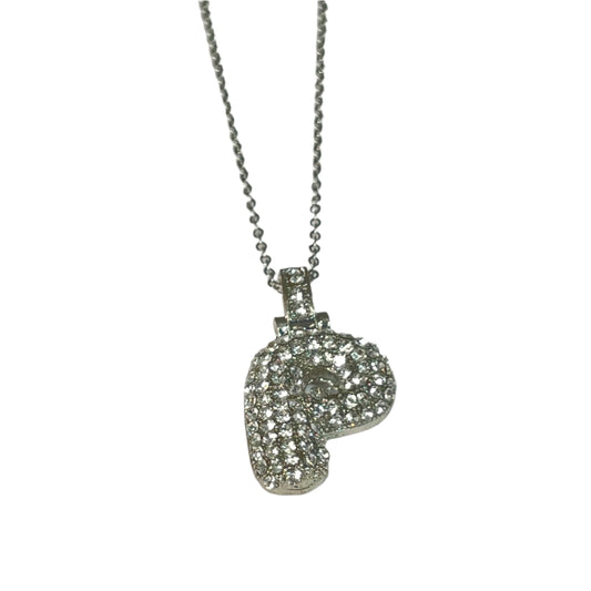 Gift For Valentine's Day Silver Stone Studded P Initial Charm Necklace - DropShp