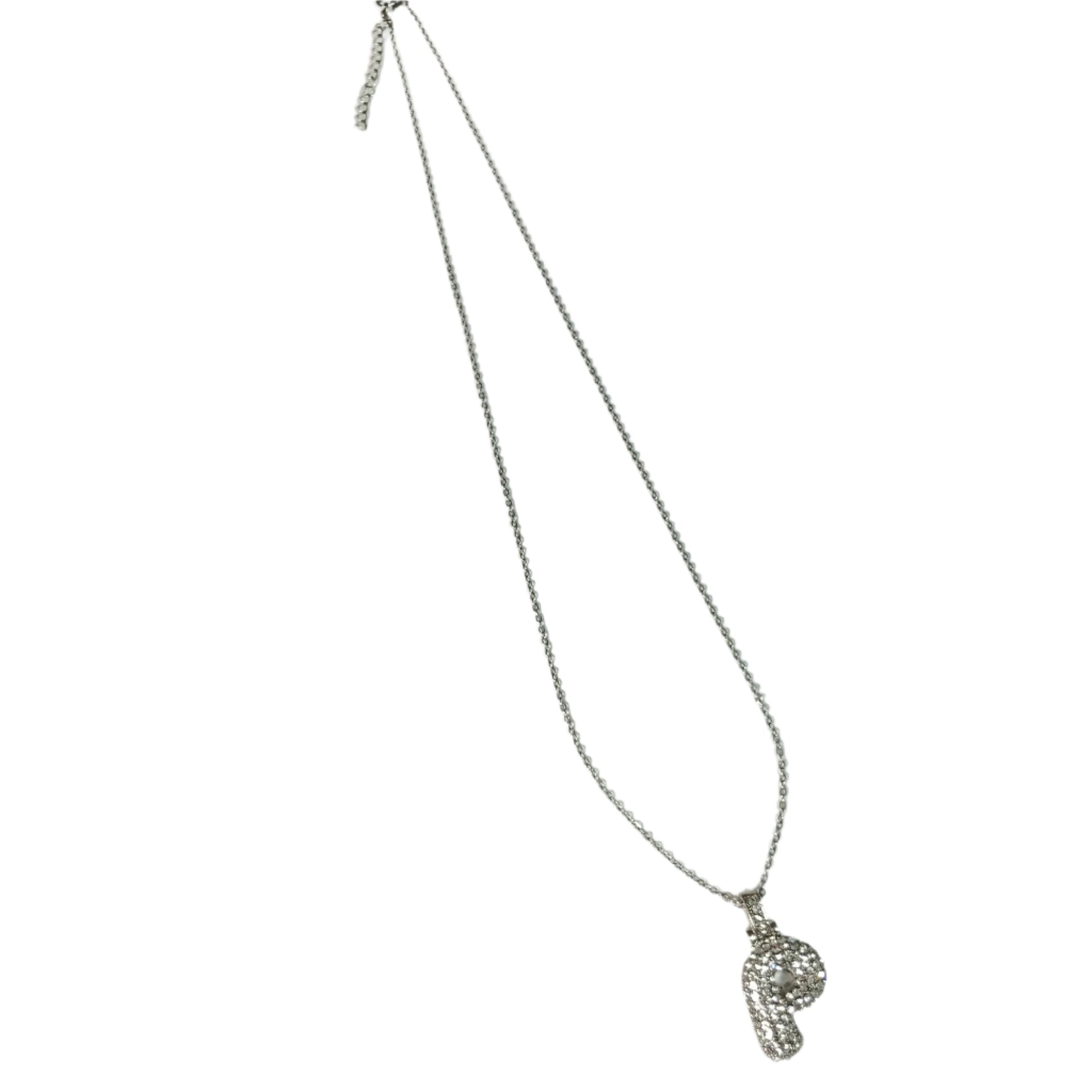 Gift For Valentine's Day Silver Stone Studded P Initial Charm Necklace - DropShp