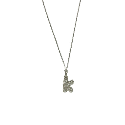 Gift For Valentine's Day Silver Stone Studded K Initial Charm Necklace - DropShp