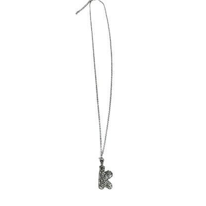 Gift For Valentine's Day Silver Stone Studded K Initial Charm Necklace - DropShp