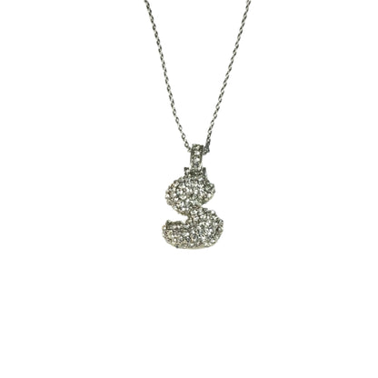 Gift For Valentine's Day Silver Stone Studded S Initial Charm Necklace - DropShp