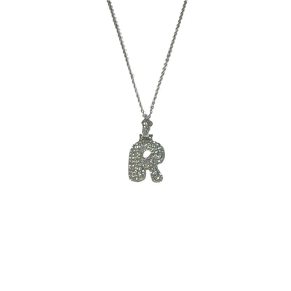 Gift For Valentine's Day Silver Stone Studded R Initial Charm Necklace - DropShp