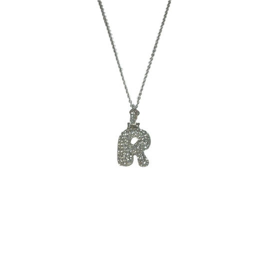 Gift For Valentine's Day Silver Stone Studded R Initial Charm Necklace - DropShp