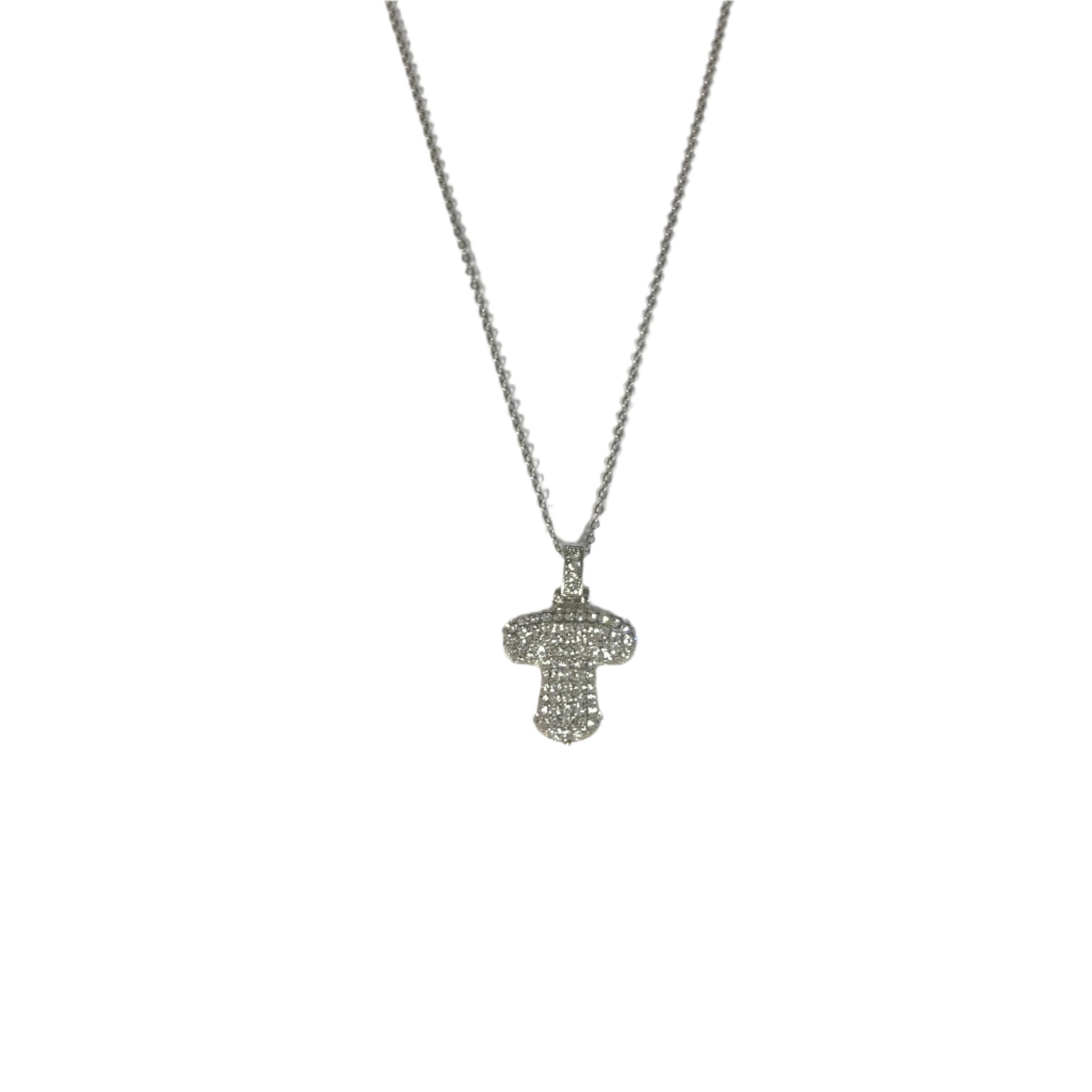 Gift For Valentine's Day Silver Stone Studded T Initial Charm Necklace - DropShp