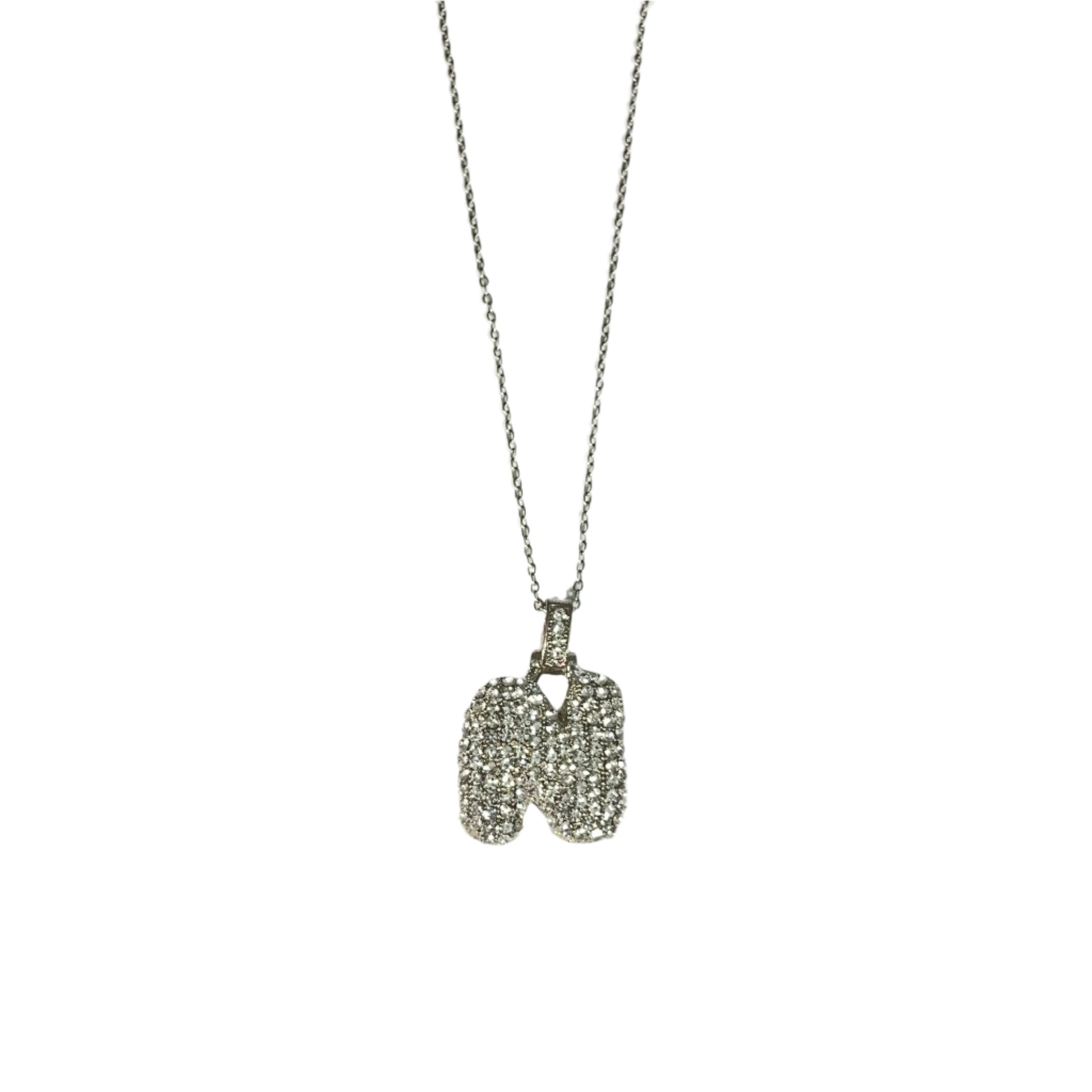 Gift For Valentine's Day Silver Stone Studded N Initial Necklace - DropShp