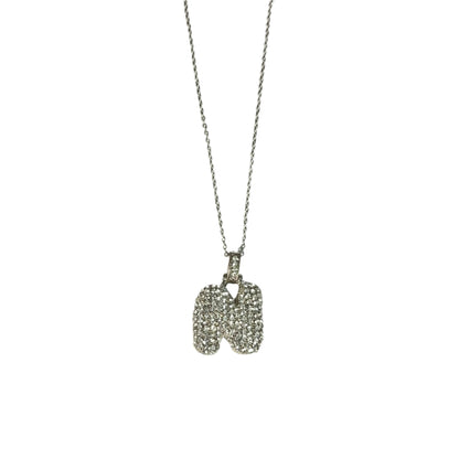 Gift For Valentine's Day Silver Stone Studded N Initial Necklace - DropShp