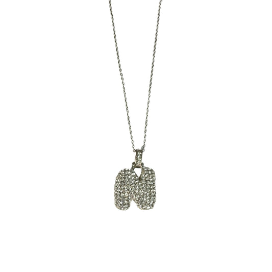 Gift For Valentine's Day Silver Stone Studded N Initial Necklace - DropShp