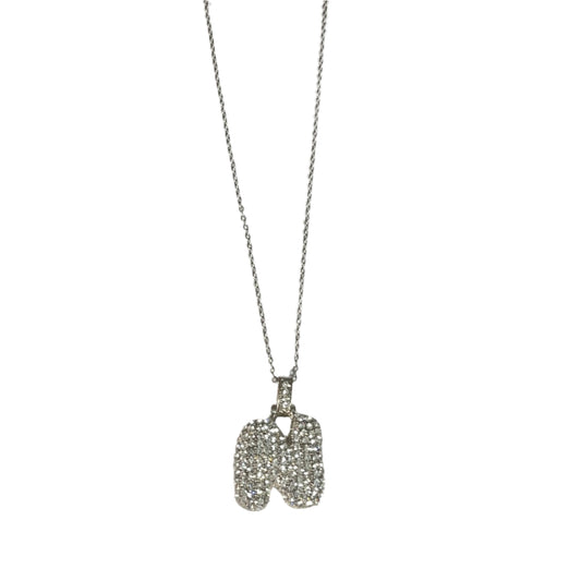 Gift For Valentine's Day Silver Stone Studded N Initial Necklace - DropShp
