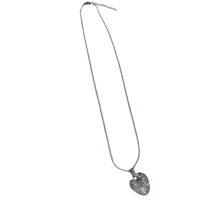 Gift For Valentine's Day Silver Stone Studded Heart Charm Necklace - DropShp