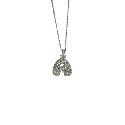 Gift For Valentine's Day Silver Stone Studded A Initial Necklace - DropShp