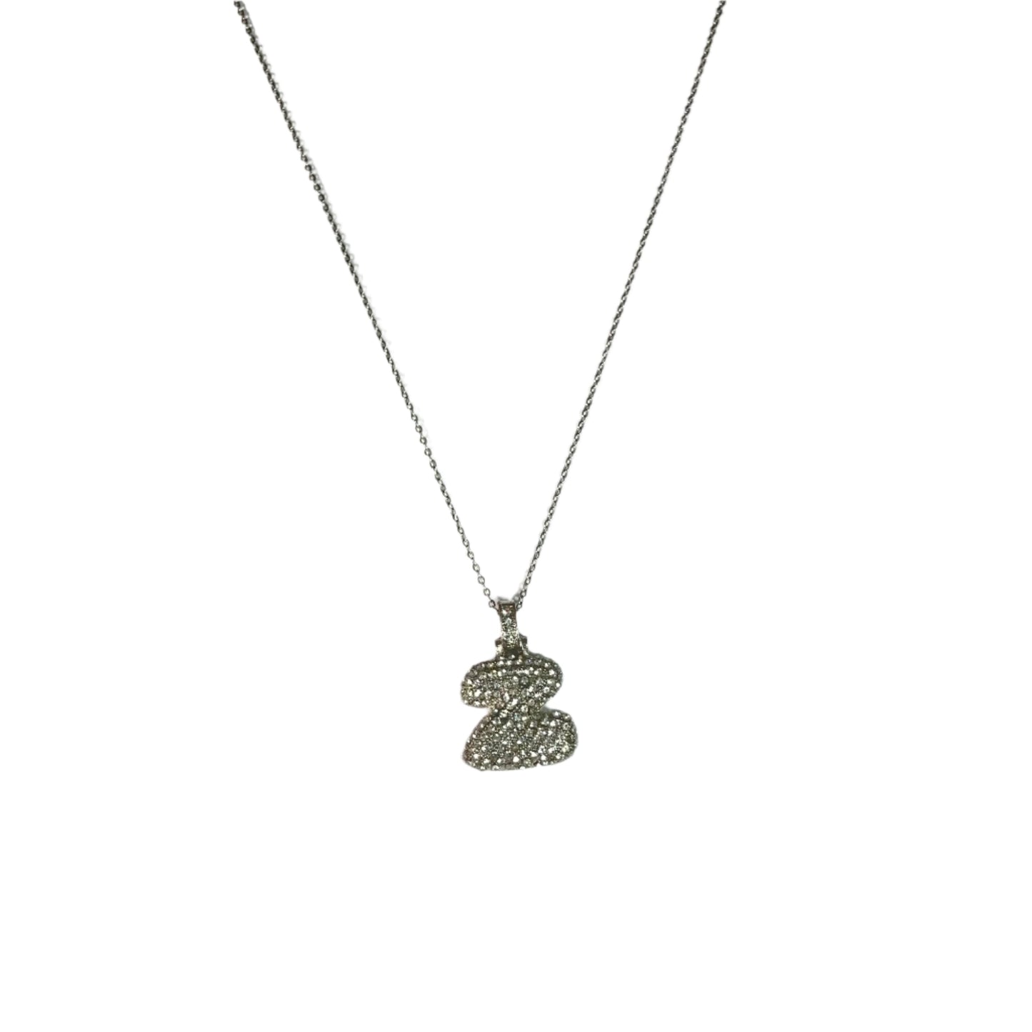 Gift For Valentine's Day Silver Stone Studded Z Initial Charm Necklace - DropShp
