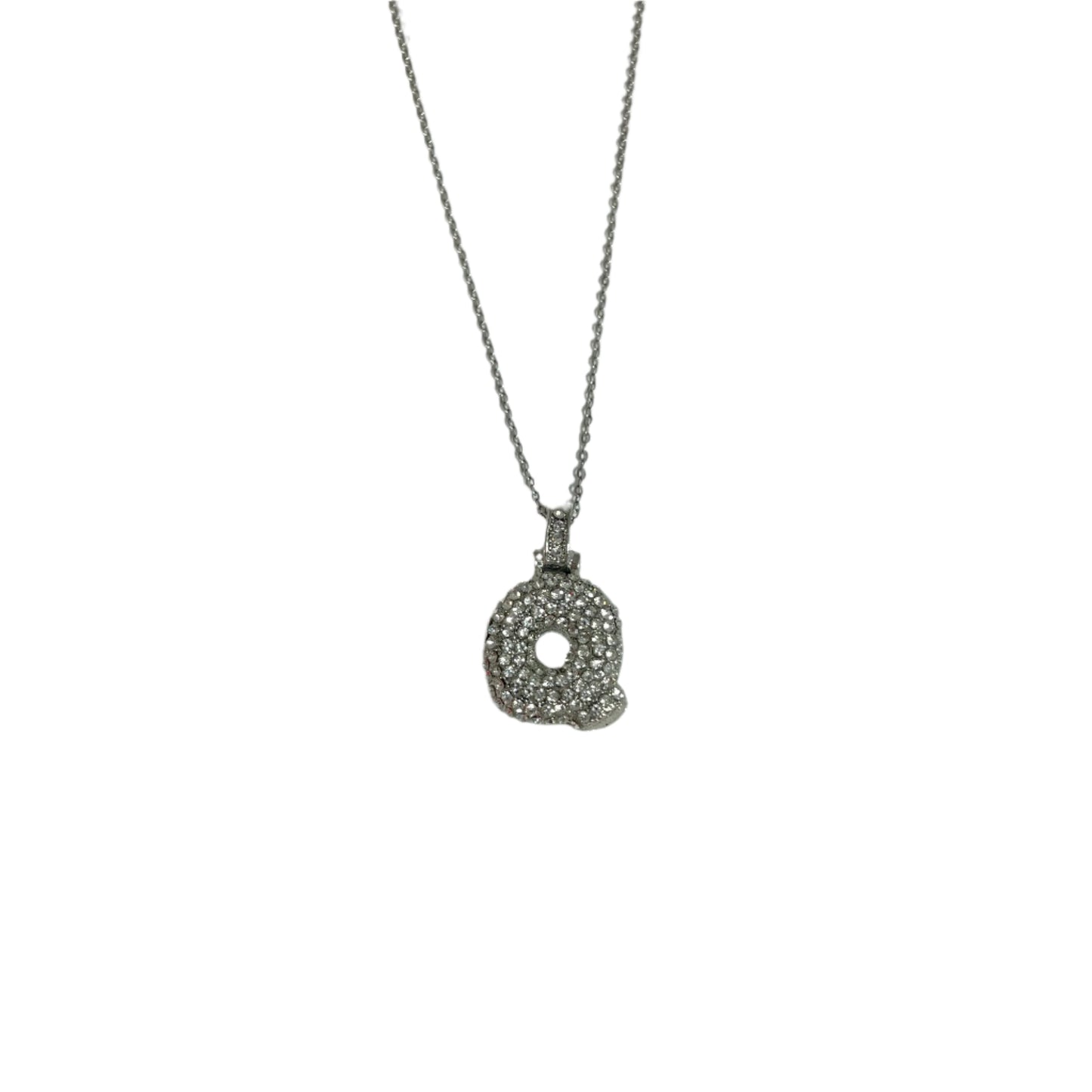 Gift For Valentine's Day Silver Stone Studded Q Initial Necklace - DropShp