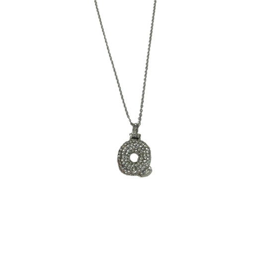 Gift For Valentine's Day Silver Stone Studded Q Initial Necklace - DropShp