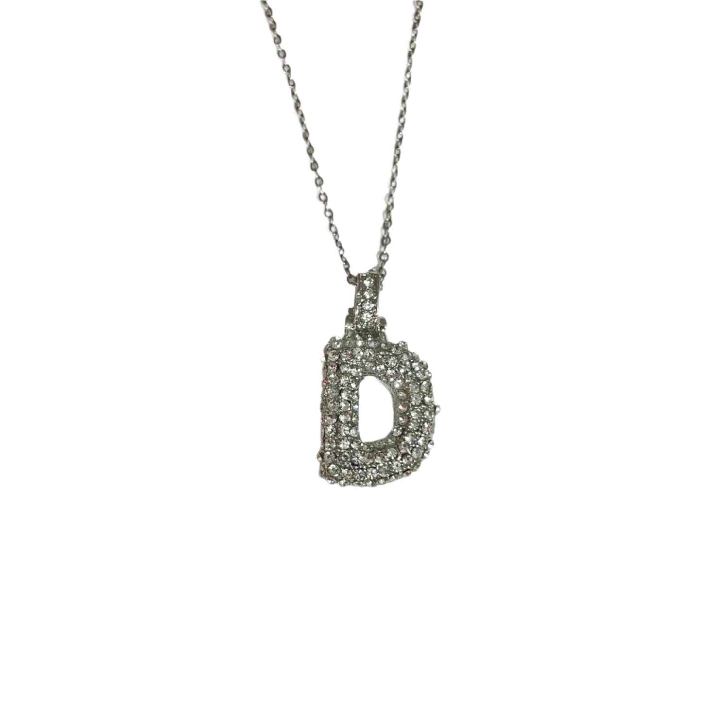 Gift For Valentine's Day Silver Stone Studded D Initial Necklace - DropShp