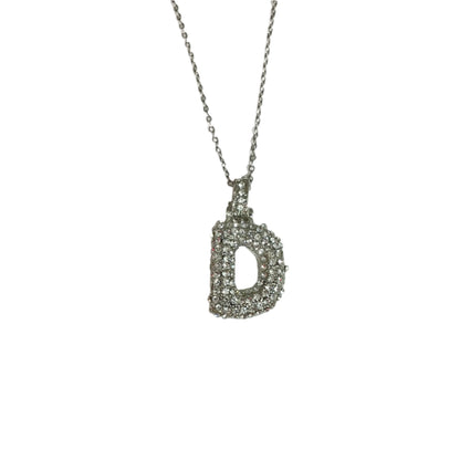 Gift For Valentine's Day Silver Stone Studded D Initial Necklace - DropShp