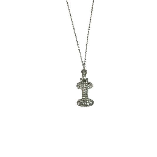 Gift For Valentine's Day Silver Stone Studded I Initial Necklace - DropShp