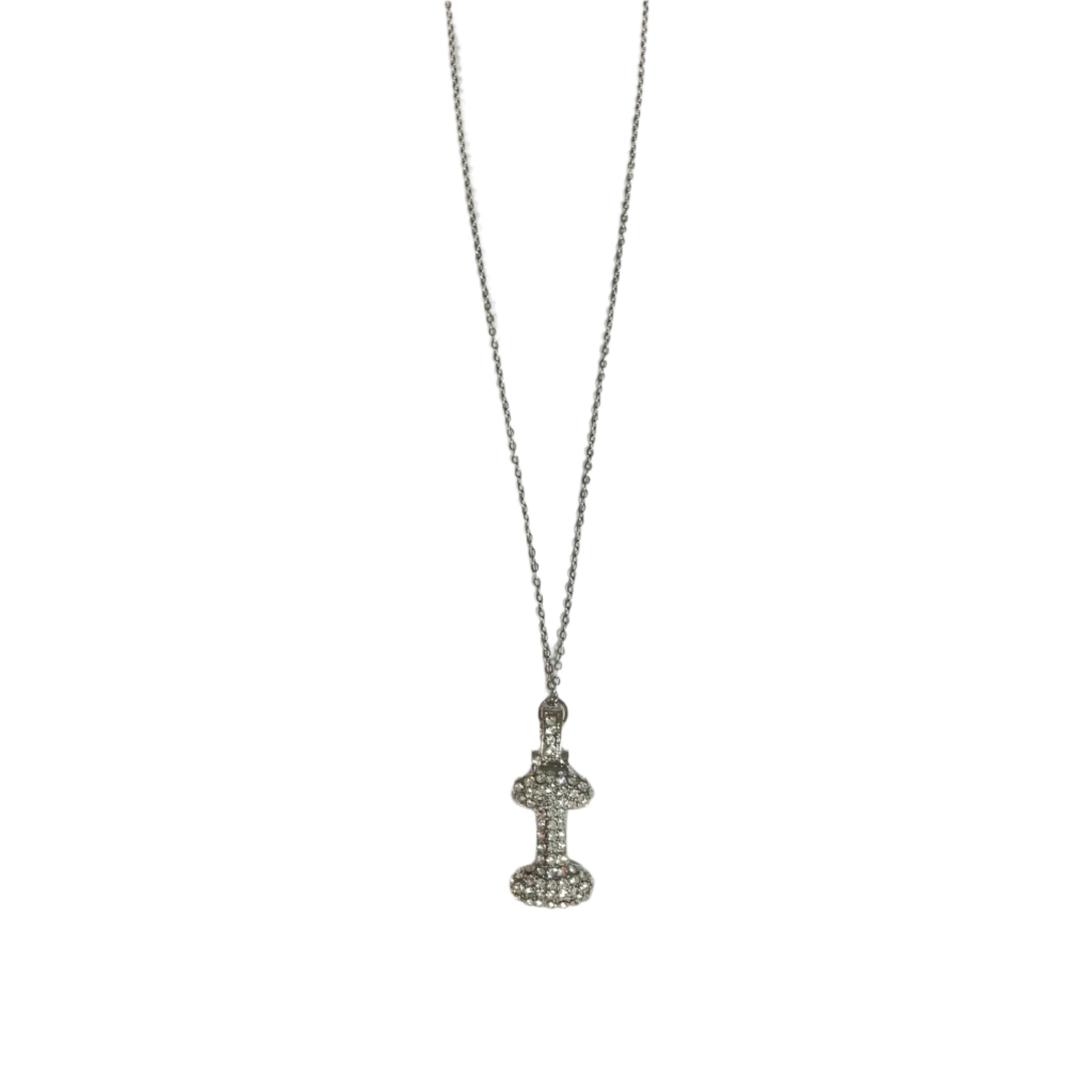 Gift For Valentine's Day Silver Stone Studded I Initial Necklace - DropShp