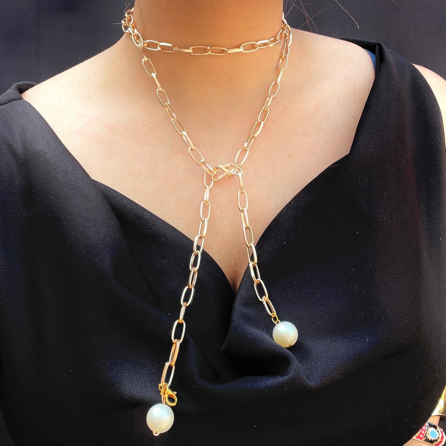 Golden Alloy Link Chain Scarf Necklace - DropShp
