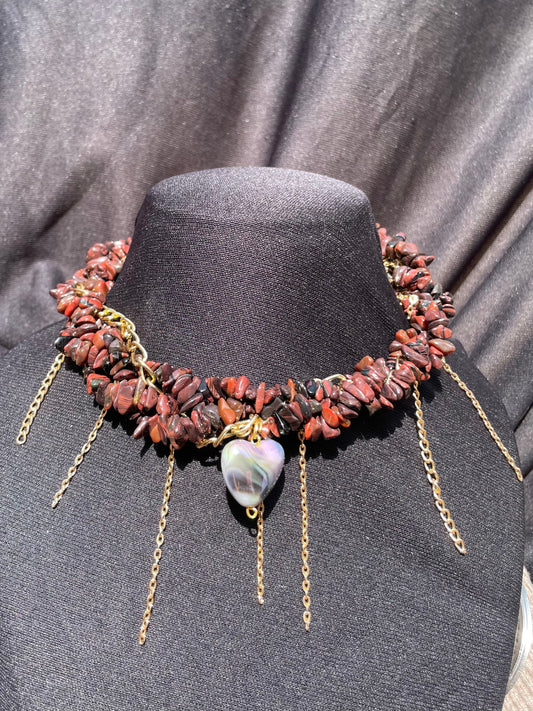 Layered  Crystal Heart Charm Y2K Choker - DropShp