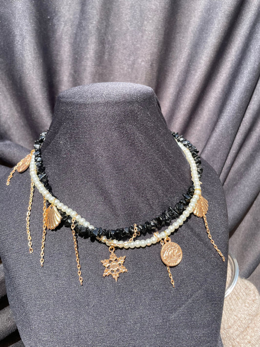 Layered  Black Crystal Golden Multi Charms Y2K Choker - DropShp