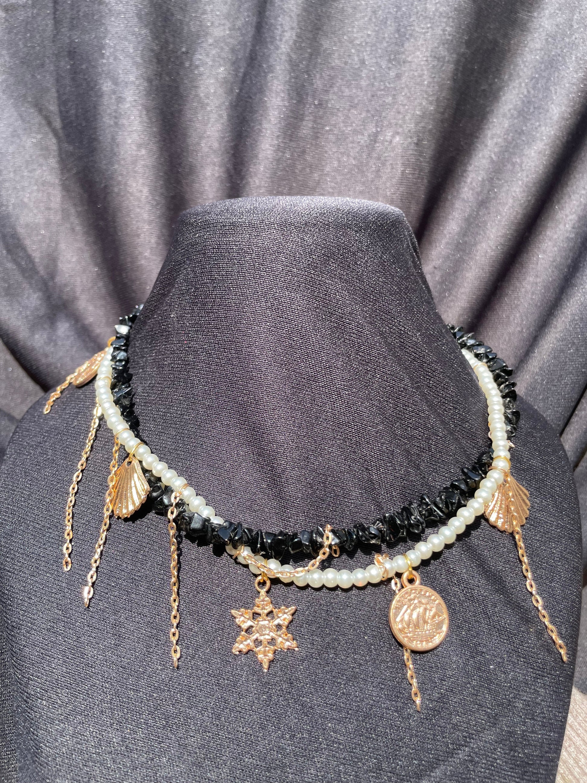 Layered  Black Crystal Golden Multi Charms Y2K Choker - DropShp