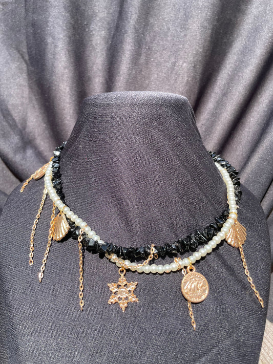 Layered  Black Crystal Golden Multi Charms Y2K Choker - DropShp