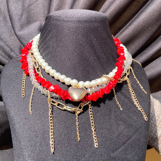 Layered Red Crystal Heart  Choker - DropShp
