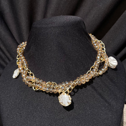 Layered  Crystal Shell Charm Choker - DropShp