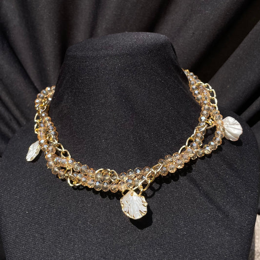 Layered  Crystal Shell Charm Choker - DropShp