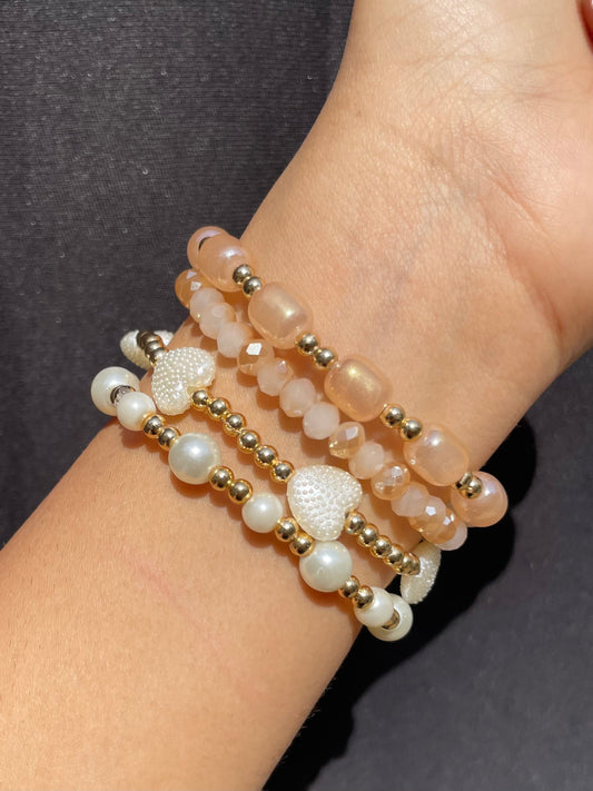 Pack Of 4 Crystal Layered Beaded Bracelets Stack - DropShp