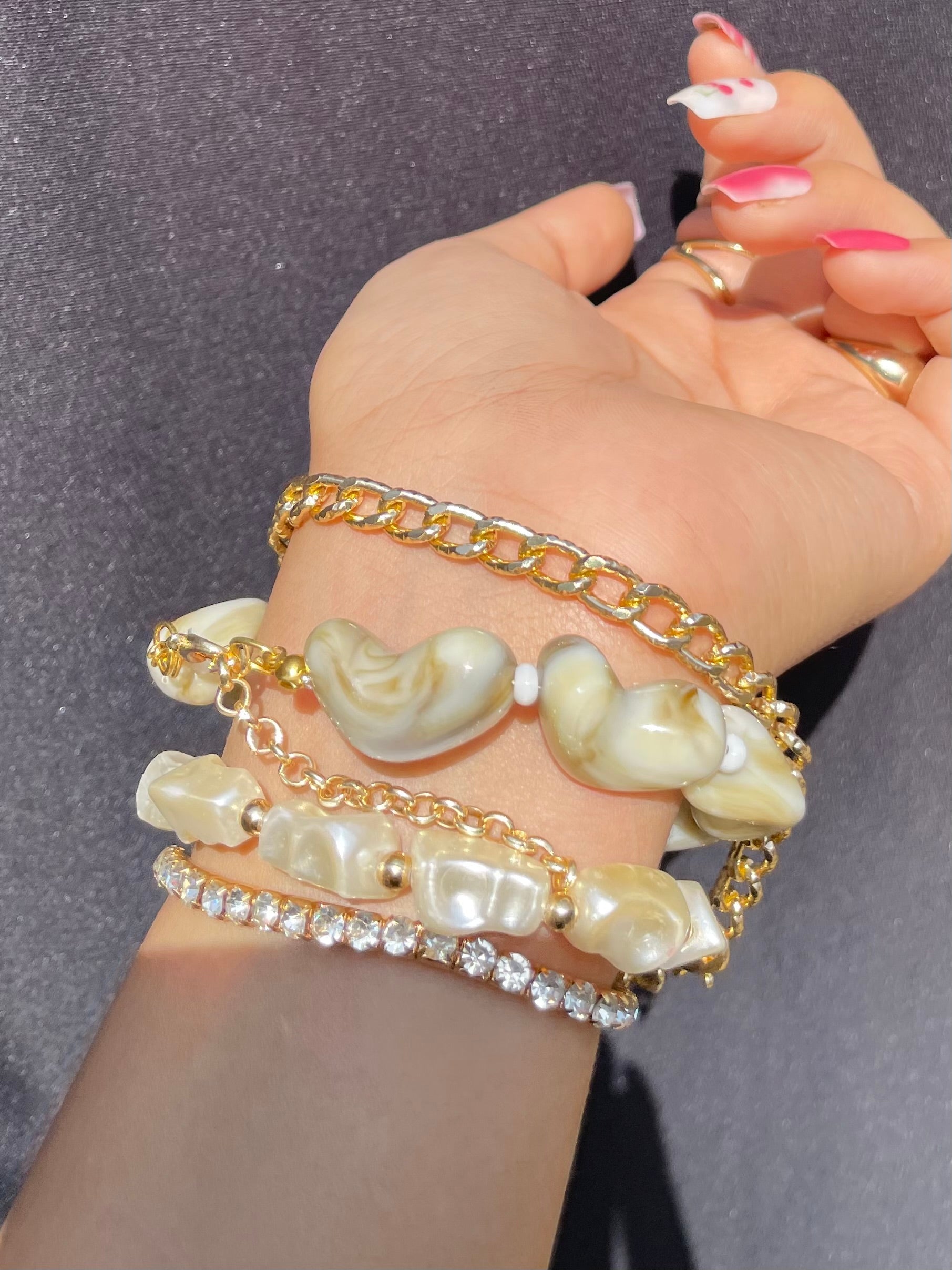 Pack Of 4 Crystal Layered Beaded Bracelets Stack - DropShp