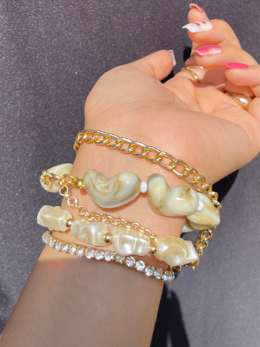 Pack Of 4 Crystal Layered Beaded Bracelets Stack - DropShp