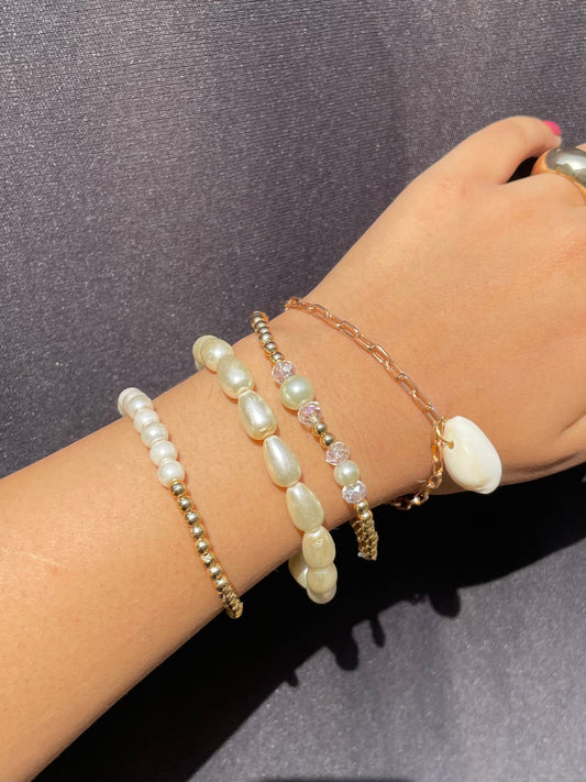Pack Of 4 Crystal Layered Beaded Bracelets Stack - DropShp