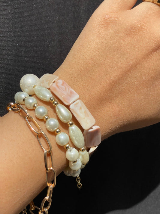 Pack Of 4 Crystal Layered Beaded Bracelets Stack - DropShp