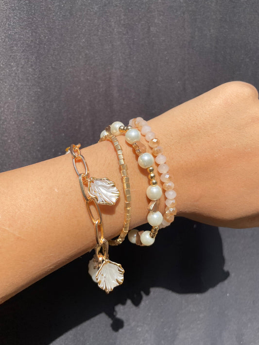 Pack Of 4 Crystal Layered Beaded Bracelets Stack - DropShp